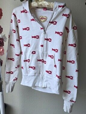 Primp. Rare Vintage Y3K White Zip Hoodie with Red Lobster Print